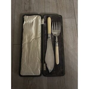 Antique Vintage A&D S Fish Serving Knife And Fork Set,‎ Cutlery Flatware